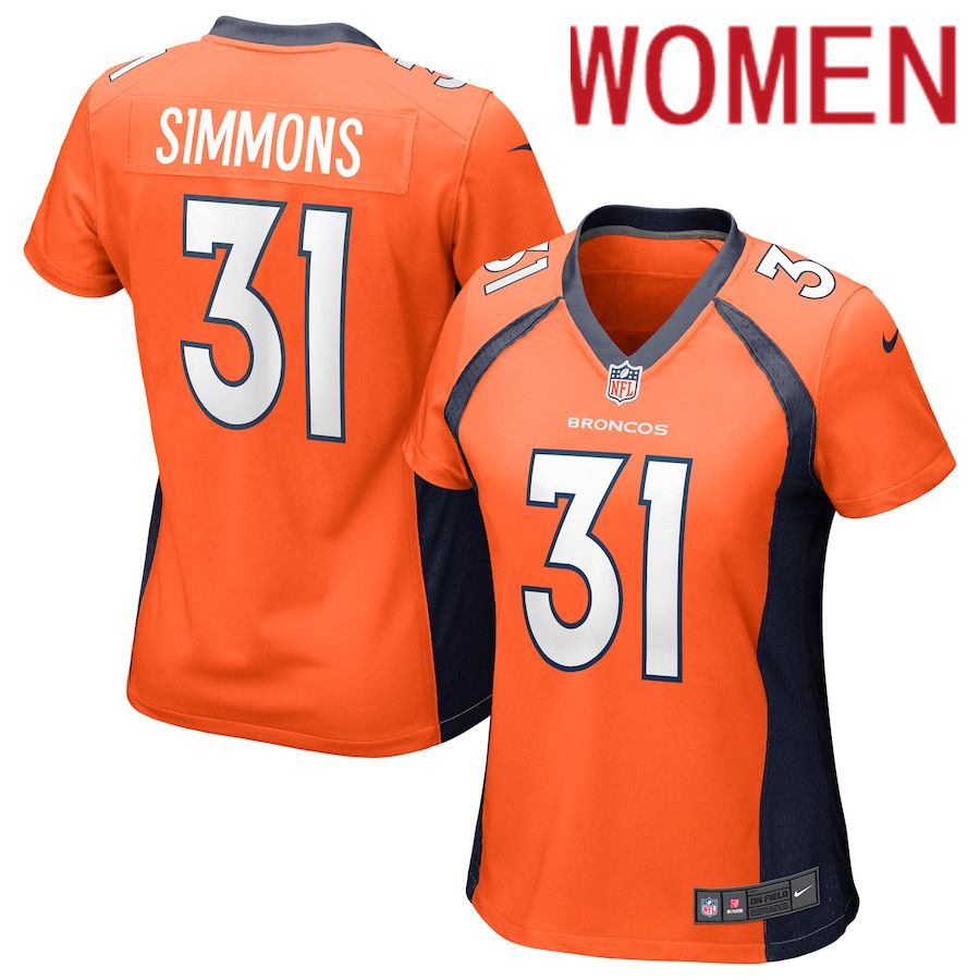 Women Denver Broncos 31 Justin Simmons Nike Orange Game NFL Jersey